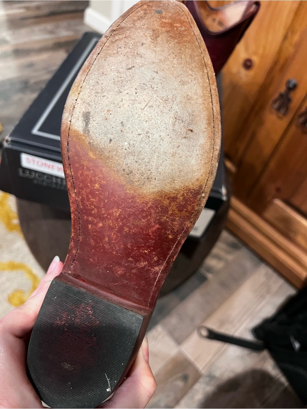Lucchese Burgundy Leather Cowboy Boots - Picture 7 of 7